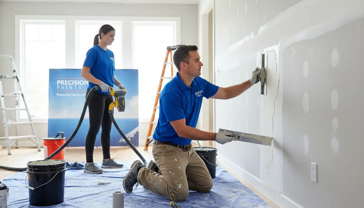 Professional drywall repair and wall restoration by house painters in Concord, MA home interior