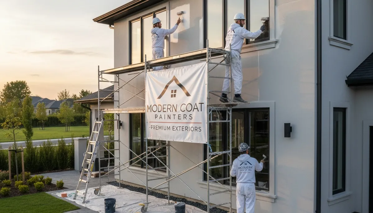Professional exterior house painters working on a historic Concord MA home exterior restoration