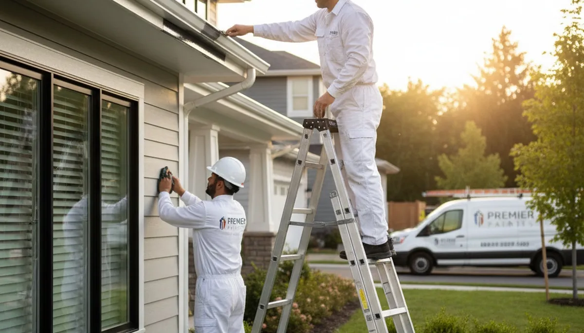 Professional gutter painting on historic home in Concord, MA by expert house painters