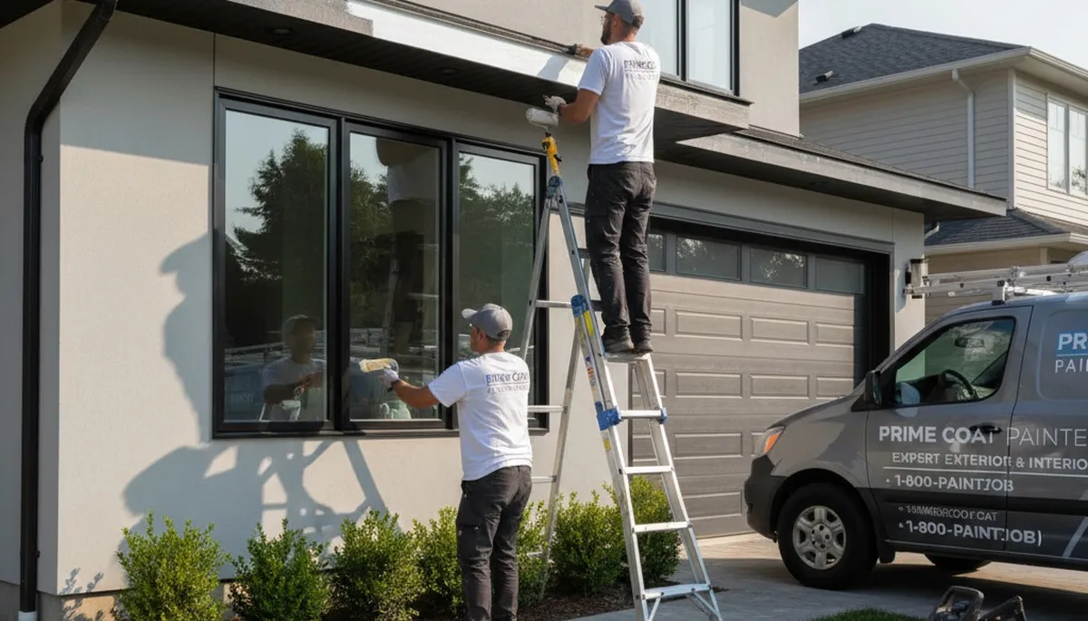 Professional trim and fascia painting on historic home exterior in Concord, MA